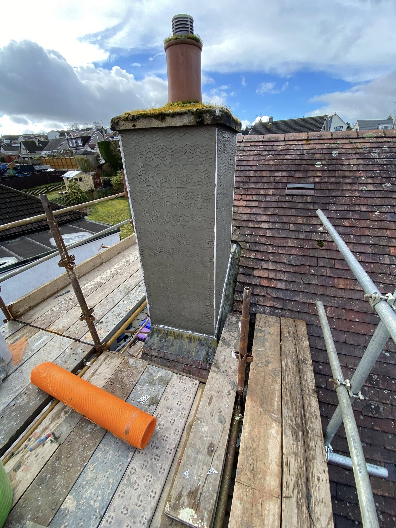 Chimney render and damp repair finish